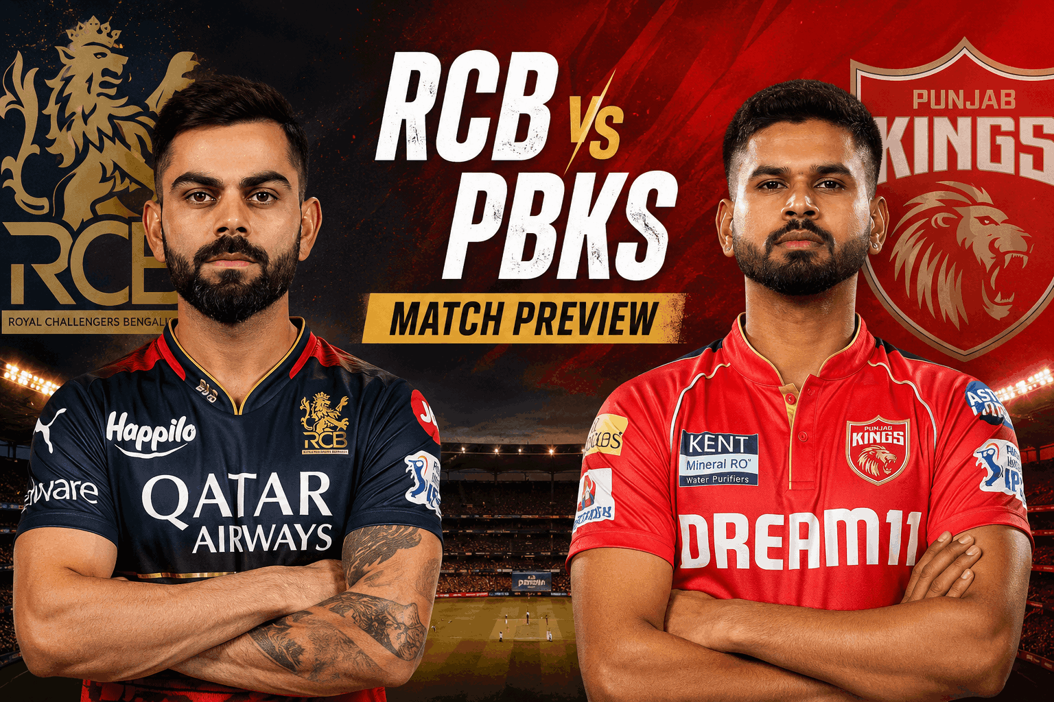 RCB vs PBKS : क्या बेंगलुरु करेगा Top पे फिनिश या पंजाब बनाएगी प्लेऑफ में जगह ? मैच नं 61 !