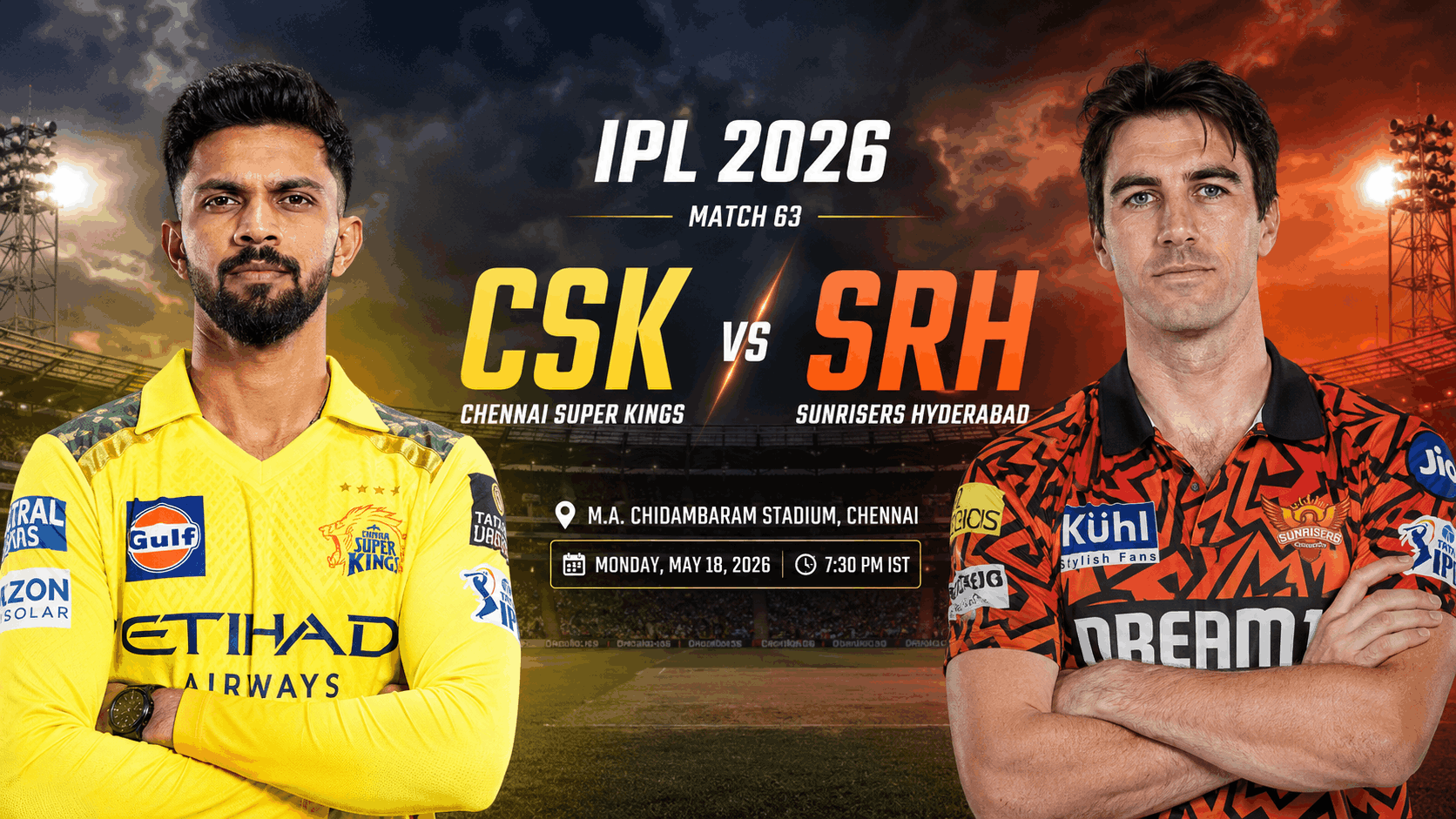CSK vs SRH: चेपॉक में प्लेऑफ की जंग, क्या चेन्नई बचा पाएगी अपनी उम्मीदें? मैच नं 63 Big Rivalry !