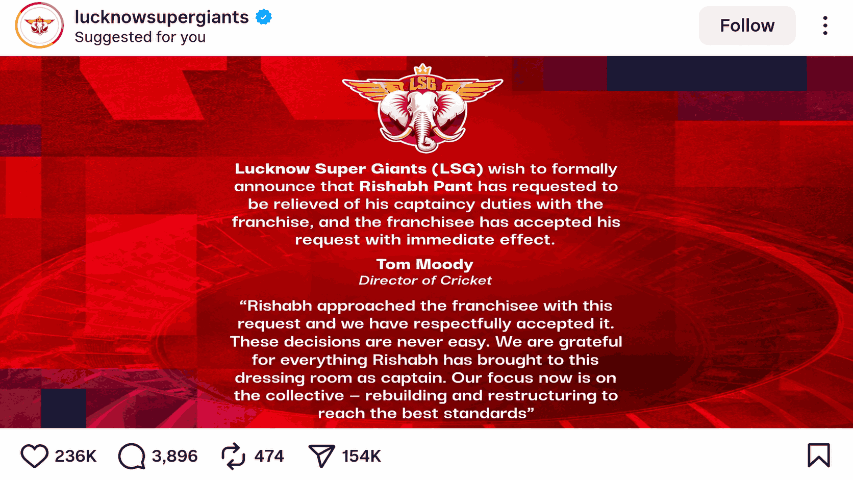 Rishabh pant resigns from lsg captain 